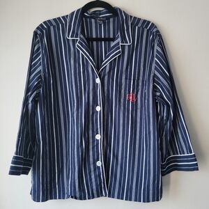 Ralph Lauren Navy Striped Sleep Shirt Set